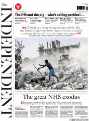 The Independent (UK) Newspaper Front Page for 22 September 2015