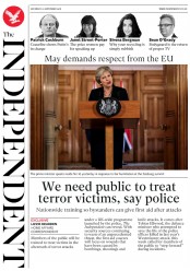 The Independent (UK) Newspaper Front Page for 22 September 2018