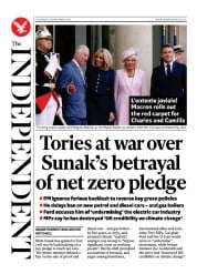The Independent front page for 22 September 2023