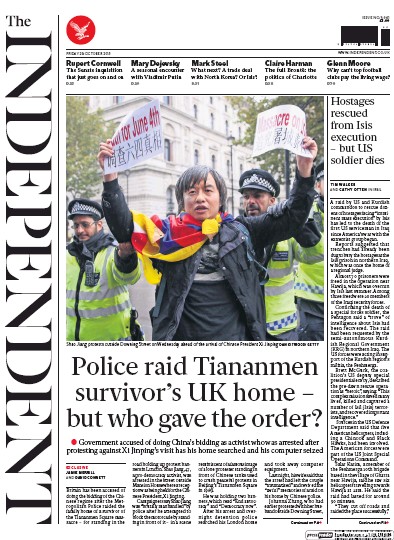 The Independent Newspaper Front Page (UK) for 23 October 2015