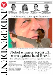 The Independent (UK) Newspaper Front Page for 23 October 2018
