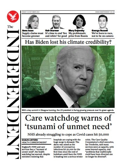 The Independent Newspaper Front Page (UK) for 23 October 2021
