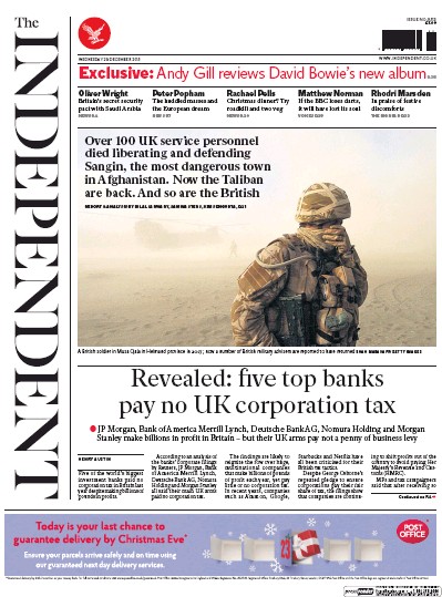 The Independent Newspaper Front Page (UK) for 23 December 2015