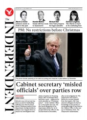 The Independent (UK) Newspaper Front Page for 23 December 2021