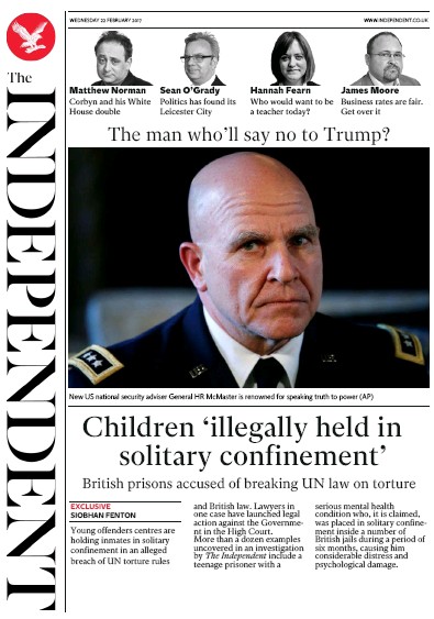 The Independent Newspaper Front Page (UK) for 23 February 2017