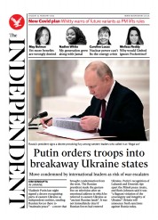 The Independent (UK) Newspaper Front Page for 23 February 2022