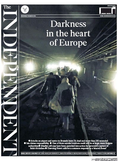 The Independent Newspaper Front Page (UK) for 23 March 2016