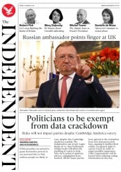 The Independent (UK) Newspaper Front Page for 23 March 2018