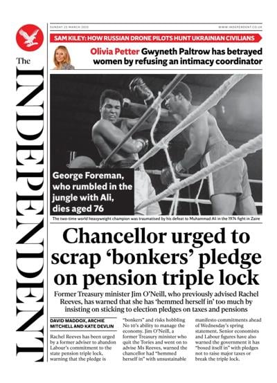 The Independent Newspaper Front Page (UK) for 23 March 2025