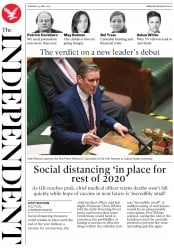 The Independent (UK) Newspaper Front Page for 23 April 2020