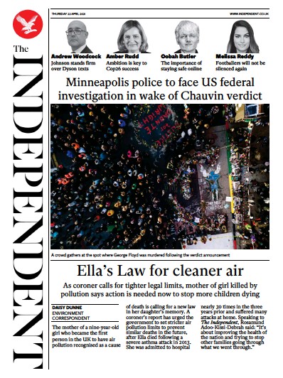The Independent Newspaper Front Page (UK) for 23 April 2021