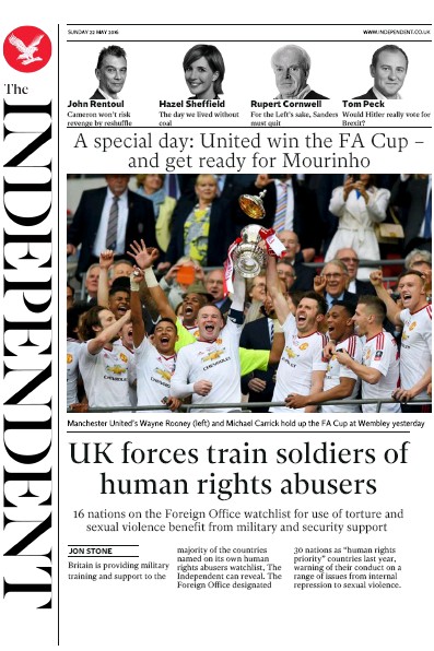 The Independent Newspaper Front Page (UK) for 23 May 2016