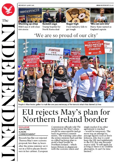 The Independent Newspaper Front Page (UK) for 23 May 2018