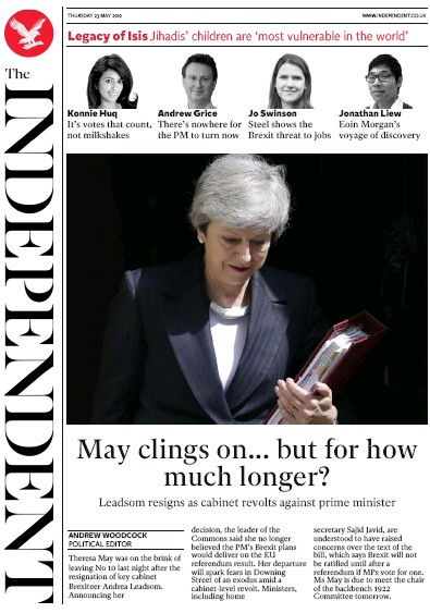 The Independent Newspaper Front Page (UK) for 23 May 2019