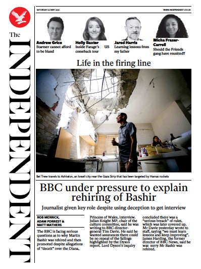 The Independent Newspaper Front Page (UK) for 23 May 2021