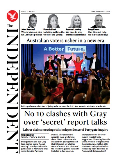 The Independent Newspaper Front Page (UK) for 23 May 2022