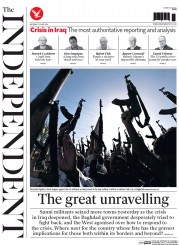 The Independent Newspaper Front Page (UK) for 23 June 2014