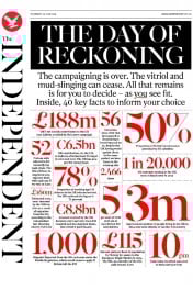 The Independent (UK) Newspaper Front Page for 23 June 2016