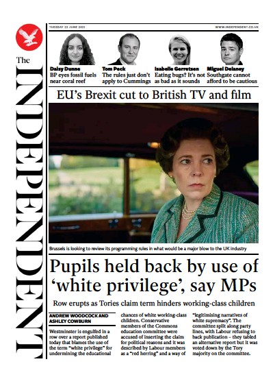 The Independent Newspaper Front Page (UK) for 23 June 2021