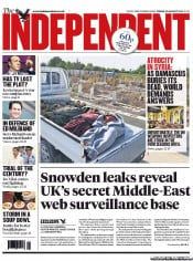 The Independent Newspaper Front Page (UK) for 23 August 2013