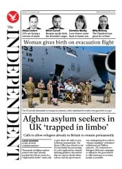 The Independent (UK) Newspaper Front Page for 23 August 2021