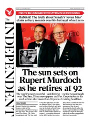 The Independent (UK) Newspaper Front Page for 23 September 2023