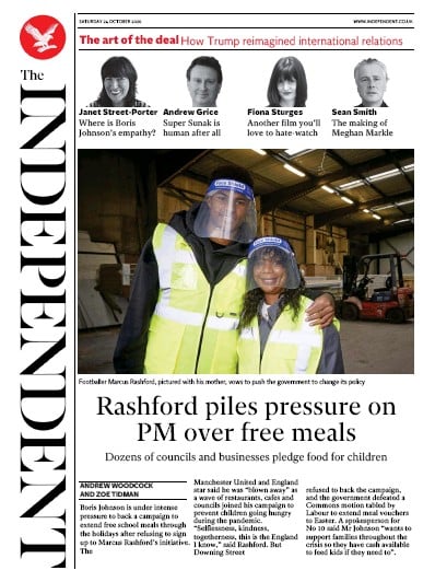 The Independent Newspaper Front Page (UK) for 24 October 2020