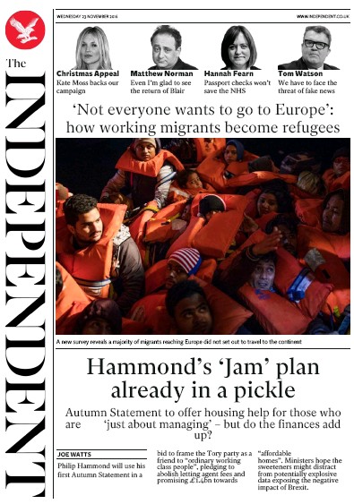 The Independent Newspaper Front Page (UK) for 24 November 2016