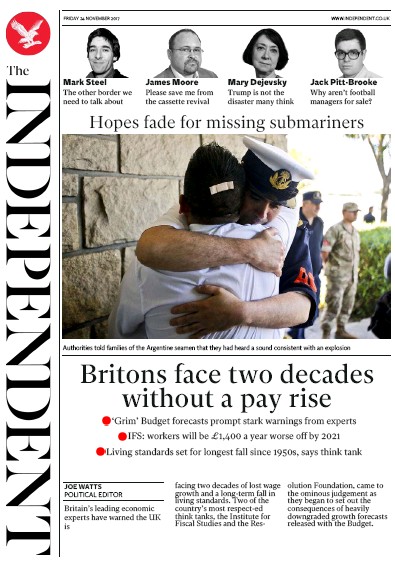 The Independent Newspaper Front Page (UK) for 24 November 2017