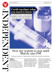 The Independent (UK) Newspaper Front Page for 24 November 2020