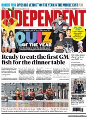 The Independent Newspaper Front Page (UK) for 24 December 2012