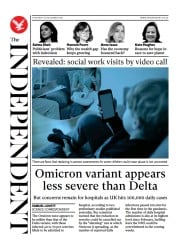 The Independent (UK) Newspaper Front Page for 24 December 2021