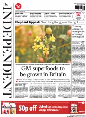The Independent (UK) Newspaper Front Page for 24 January 2014