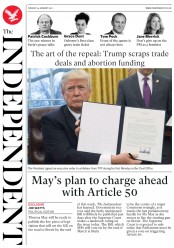 The Independent (UK) Newspaper Front Page for 24 January 2017