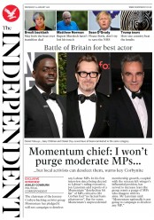 The Independent (UK) Newspaper Front Page for 24 January 2018