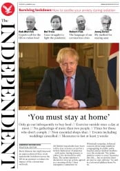 The Independent (UK) Newspaper Front Page for 24 March 2020