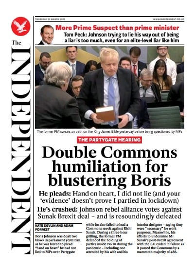 The Independent Newspaper Front Page (UK) for 24 March 2023