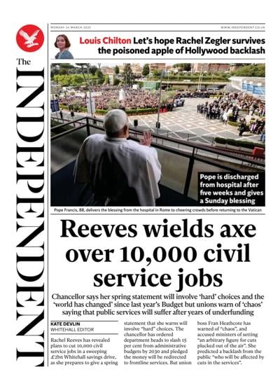 The Independent Newspaper Front Page (UK) for 24 March 2025