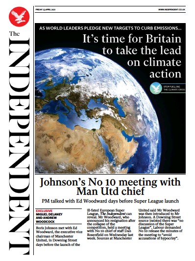 The Independent Newspaper Front Page (UK) for 24 April 2021