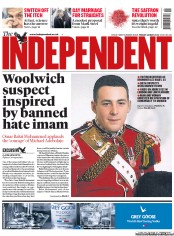 The Independent (UK) Newspaper Front Page for 24 May 2013