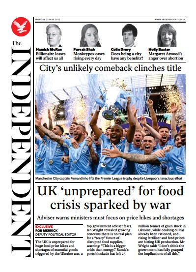 The Independent Newspaper Front Page (UK) for 24 May 2022