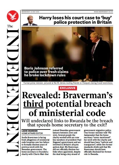 The Independent Newspaper Front Page (UK) for 24 May 2023