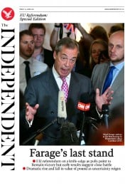 The Independent (UK) Newspaper Front Page for 24 June 2016