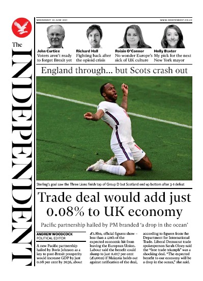The Independent Newspaper Front Page (UK) for 24 June 2021