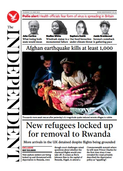 The Independent Newspaper Front Page (UK) for 24 June 2022