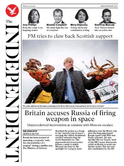 The Independent Newspaper Front Page (UK) for 24 July 2020