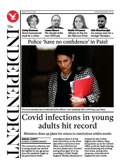 The Independent Newspaper Front Page (UK) for 24 July 2021