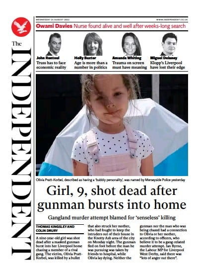 The Independent Newspaper Front Page (UK) for 24 August 2022