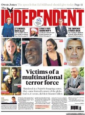 The Independent (UK) Newspaper Front Page for 24 September 2013