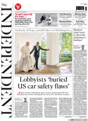 The Independent (UK) Newspaper Front Page for 24 September 2015